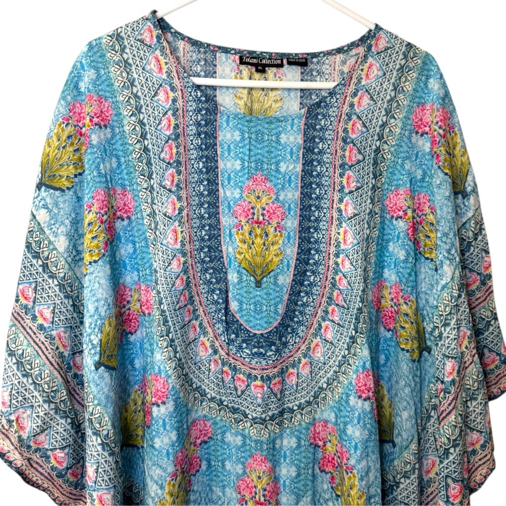 Tolani Collection | Boho Floral Print Modal Caftan Tunic drapey top womens XL - Picture 4 of 11